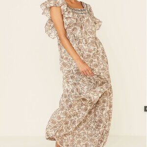 Free People Bonita Floral Print Flutter Sleeve Midi Dress Size M